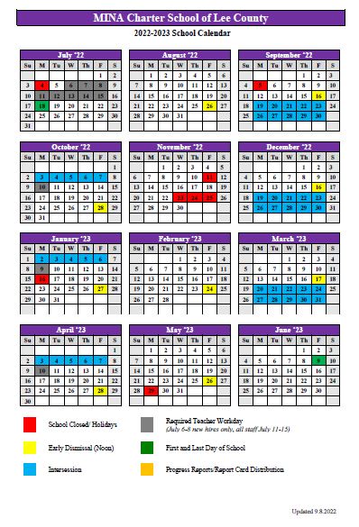 2022-23 Academic Calendar - MINA Charter School of Lee County