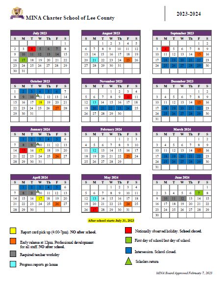 2023-24 Academic Calendar - MINA Charter School of Lee County